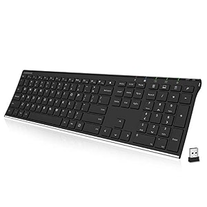 arteck 24g wireless keyboard stainless steel ultra slim full size keyboard with numeric keypad for computerdesktop pclaptop surfacesmart tv and windows 108 7 built in rechargeable battery