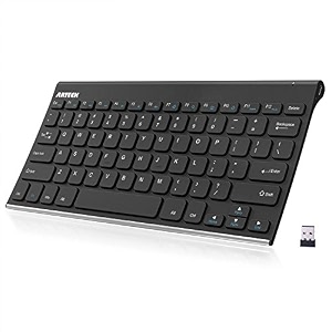 arteck 24g wireless keyboard stainless steel ultra slim full size keyboard for computer  desktop  pc  laptop  surface  smart tv and windows 10  8  7  vista  xp built in rechargeable battery