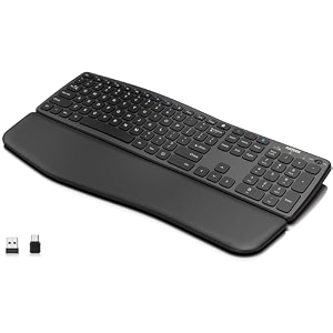arteck multi-device ergonomic wireless bluetooth keyboard with nano usb-a usb-c type c receiver palm wrist rest full size keyboard for windows ipad os android computer desktop laptop pc tablet