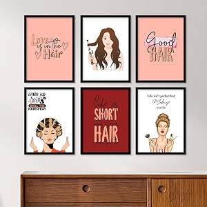 artelly makeup set quotes salon art framed wall posterspaintings with frame - studio photo frames decoration items - women beauty parlour theme combo set of 6 13x17 inch quote 4