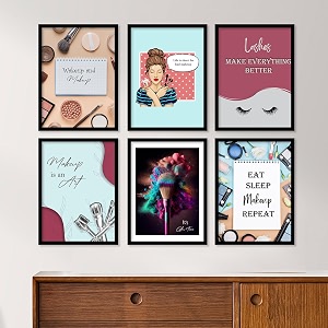 artelly makeup set quotes salon art framed wall posterspaintings with frame - studio photo frames decoration items - women beauty parlour theme combo set of 6 10x13 inch quote 3