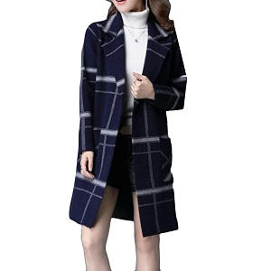 knitted print lapel pockets plus size jacket cardigan blue 2xl