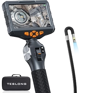 articulating borescope with dual lens endoscope teslong 5-inch ips automotive inspection camera with two-way articulation tip 61 led lights mechanics fiber optic scope-dia 025 inch amp l 50 feet