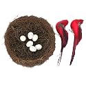 Artificial Bird Nest with Bird and Eggs, Artificial Feathered Birds Nest