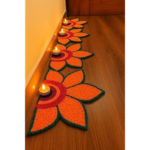Artificial Flower Petal Rangoli Mat Red 12