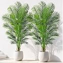 Artificial Palm Tree 7ft Tall Fake Palm Tree Indoor Decor with 18 Leaves and Real Bark Design Faux Tropical Areca Palm Silk Floor Plant in Pot for Home Office Living Room Bedroom Decor 2pcs