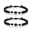 ARTIFICIAL TREE Handmade Nazariya Evil Eye Charms Black Thread Bracelet Adjustable for Women, Men, Girls & Boys 2 Piece (BLACK)(AT GIRLS BRCT 034)