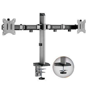 artikel double monitor desk mount  vesa mount with c clamp amp grommet mounting base  computer monitor stand for screen up to 32 inch  table mounted  space grey