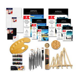 artios painting kit - 105pcs set with brushes painting papers  board easel  palette