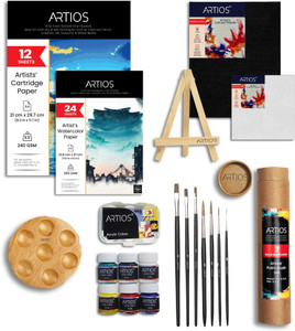 artios painting kit - 58 pcs set with paintbrushes painting papers  board and palette
