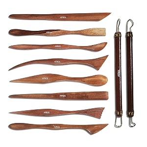 artios wooden clay modelling tools double-ended brown set of 10