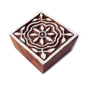 artisan square floral shape wood print textile block - diy henna fabric textile paper clay pottery block printing stamp