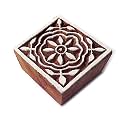Artisan Square Floral Shape Wood Print Textile Block - DIY Henna Fabric Textile Paper Clay Pottery Block Printing Stamp