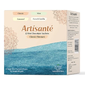 artisante hot chocolate  pack of 12  4 classic flavours  classic mint caramel vanilla  single serve  low sugar