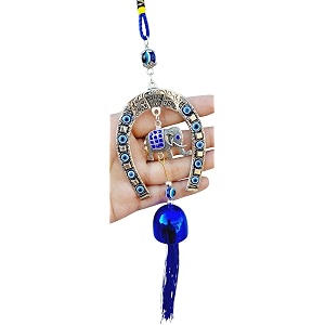 evil eye hanging for home entrance car mirror house door decoration horseshoe with elephant and bell nazar battu for home protection good luck charm