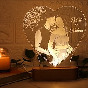 artistic gifts personalized acrylic heart 3d illusion led photo lamp for couples customized photo name amp date valentine wedding for couple wife husband parents