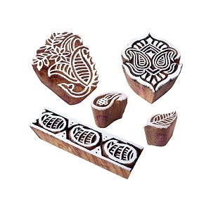 artistic pattern paisley and floral wood print blocks set of 5