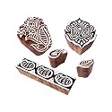 Artistic Pattern Paisley and Floral Wood Print Blocks (Set of 5)