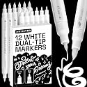 ARTISTRO 12 White Dual-Tip Acrylic Paint Marker Pens for Drawing