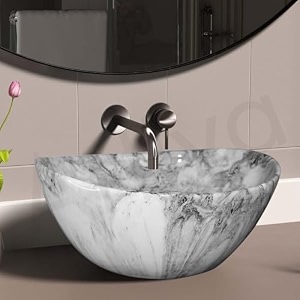 artiva ceramic wash basin for table topmedium size counter top glossy finish wash basin for living roomoval shape canyon silver 17x13 inch