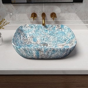 artiva designer ceramic wash basin for bathroom  over counter bathroom basin  counter top bathroom sink  glossy rectangular basin aqua blue 13x18 inch