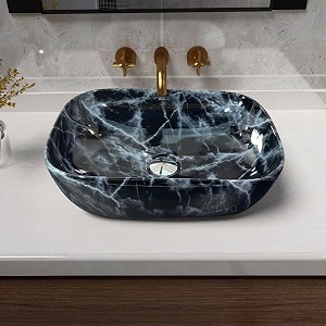artiva designer ceramic wash basin for bathroom  over counter bathroom basin  counter top bathroom sink  glossy rectangular basin cloudy black 13x18 inch