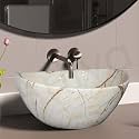 Artiva Imported Wash Basin For Bathroom/Medium Size Counter Top Glossy Finish Wash Basin For Living Room/Oval Shape (Marmi Beige 17x13 Inch)