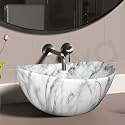 Artiva Marble Design Table Top Sink For Bathroom | Medium Size Counter Top Glossy Finish Wash Basin For Living Room | Oval Shape (Cloudy White 17x13 Inch)