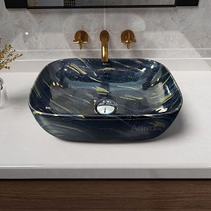artiva premium counter top wash basin for bathroom  medium size counter top glossy finish wash basin for living room  rectangle shape honey black 13x18 inch