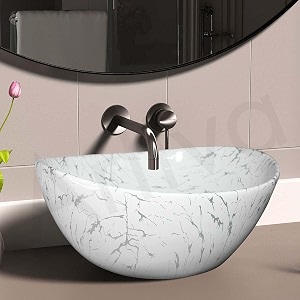 artiva table top sink for bathroom  medium size counter top glossy finish wash basin for living room  oval shape nero white 17x13 inch