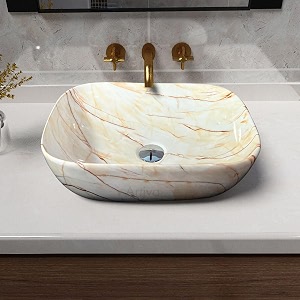 artiva glossy designer ceramic bathroom sink  counter top wash basin for living room  rectangular kitchen sink  medium size marbo beige 13x18 inch