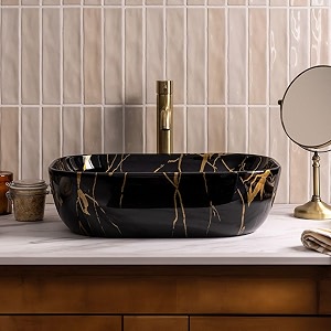 artiva marble design table top sink for bathroom  counter top glossy finish wash basin for living room  small size porto black 10x14 inch