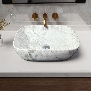 artiva table top wash basin for bathroom  ceramic counter table top basin  premium ceramic countertop basin sink  medium size rectangular basin statuario white 13x18 inch