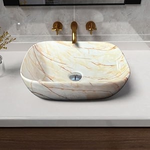 artiva glossy designer ceramic bathroom sink  counter top wash basin for living room  rectangular kitchen sink  small size marbo beige 10x14 inch