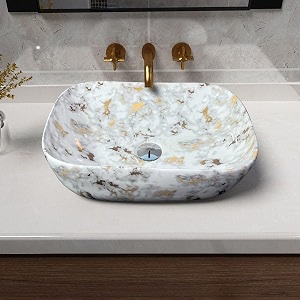 artiva table top wash basin for bathroom  ceramic counter table top basin  premium ceramic countertop basin sink  medium size rectangular basin alaska gold 13x18 inch