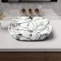 Artiva Marble Design Table Top Sink For Bathroom | Counter Top Wash Basin For Living Room | Small Size Glossy Finish Sink (Cloudy White 10x14 Inch)