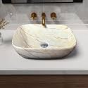 Artiva Glossy Designer Ceramic Bathroom Sink | Counter Top Wash Basin For Living Room | Rectangular Kitchen Sink | Medium Size (Marbo Beige 13x18 Inch)