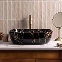 Artiva Marble Design Table Top Sink For Bathroom | Counter Top Glossy Finish Wash Basin For Living Room | Small Size (Porto Black 10x14 Inch)