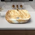Artiva Glossy Designer Ceramic Bathroom Sink | Counter Top Wash Basin For Living Room | Rectangular Kitchen Sink | Small Size (Saffron Marble 10x14 Inch)