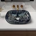 Artiva Marble Design Table Top Sink For Bathroom | Counter Top Glossy Finish Wash Basin For Living Room | Small Size (Lina Black 10x14 Inch)