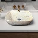 Artiva Glossy Designer Ceramic Bathroom Sink | Counter Top Wash Basin For Living Room | Rectangular Kitchen Sink | Small Size (Marbo Beige 10x14 Inch)