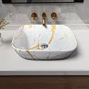 Artiva Marble Design Table Top Sink For Bathroom | Counter Top Glossy Finish Wash Basin For Living Room | Small Size (Porto White 10x14 Inch)