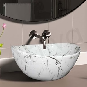 artiva vanity wash basin for bathroom  medium size counter top glossy finish wash basin for living room  oval shape frost white 17x13 inch