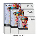 Artixtra 6X6(3) 5X5(3) 4X4(3) CANVAS BOARD Cotton Medium Grain Board Canvas (Set of 9)