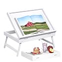Artmeer FSC-Certified Bamboo Bed Tray Table, Tilting Top, Medium, White