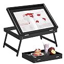 Artmeer FSC-Certified Bamboo Bed Tray Table, Tilting Top, Medium, Black