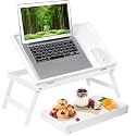Artmeer FSC-Certified Bamboo Bed Tray Table, Tilting Top, Large, White