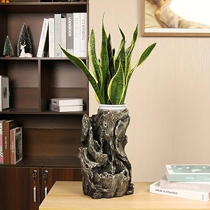 the artment mystic canopy rainforest tree trunk shape indoor table top showpiece for living room office home decor waterfall fountain with led lights  14 inch grey