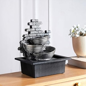 the artment mystic canopy rainforest tree trunk shape indoor table top showpiece for living room office home decor waterfall fountain with led lights  14 inch grey