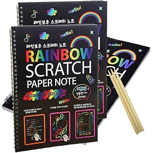 artnery a4 rainbow art scratch paper book sheets with stylus 10 pages multicolor pack of 3